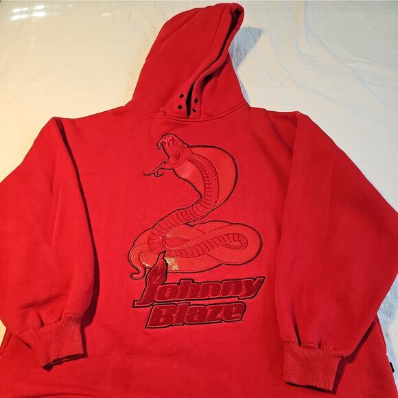 RARE Vintage Johnny Blaze Snake Cobra Y2K Hip Hop Skate Cinch Hoodie Red X XL - Picture 1 of 7